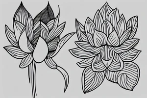 A delicate, thin lined lotus flower in minimalist style with dots tattoo idea
