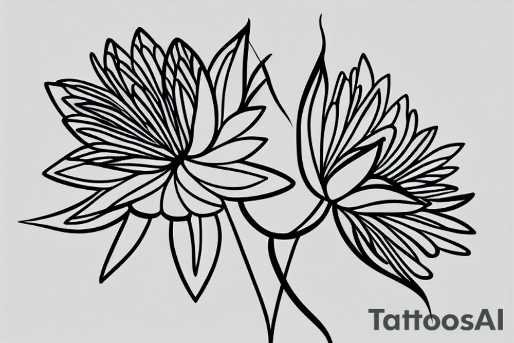 A delicate, thin lined lotus flower in minimalist style with dots tattoo idea