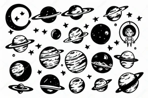 Outer space girl with moon and planets tattoo idea