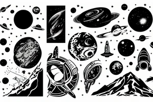 Futuristic dystopian outer space landscape tattoo idea