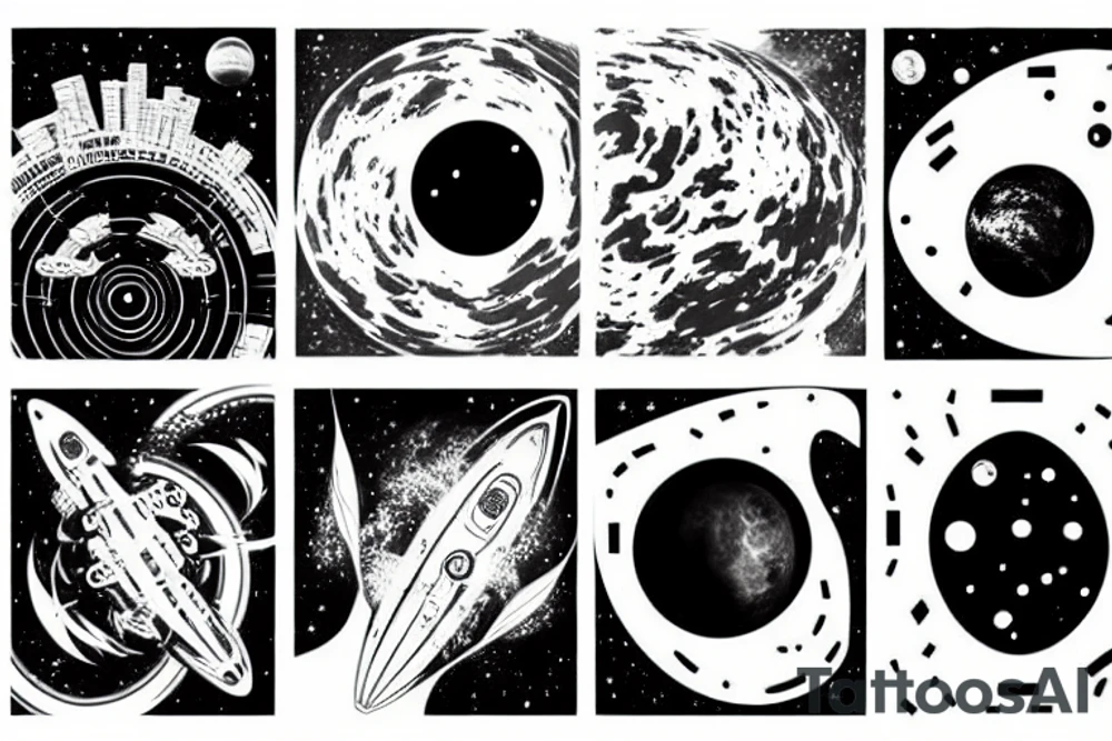 Futuristic dystopian outer space landscape tattoo idea