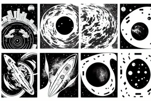 Futuristic dystopian outer space landscape tattoo idea