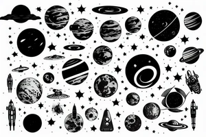 Futuristic dystopian outer space landscape tattoo idea