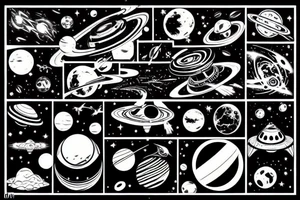Futuristic dystopian outer space landscape tattoo idea
