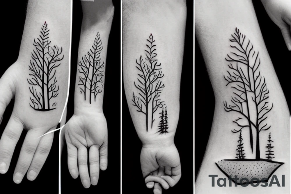 A new sapling grows from old tree’s ashes tattoo idea