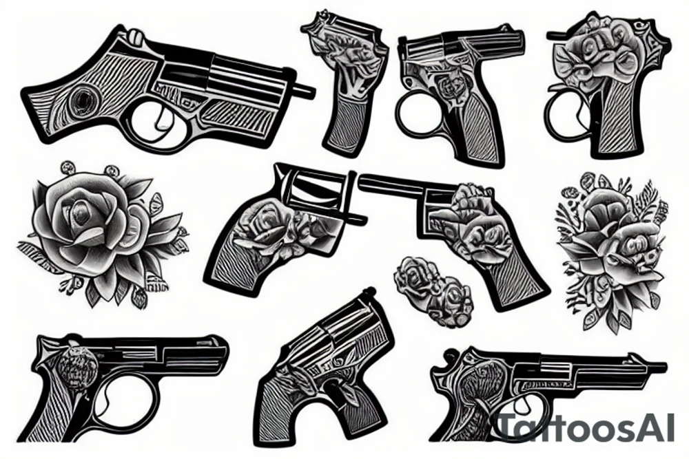 hand holding a gun, facing forward tattoo idea