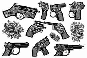 hand holding a gun, facing forward tattoo idea
