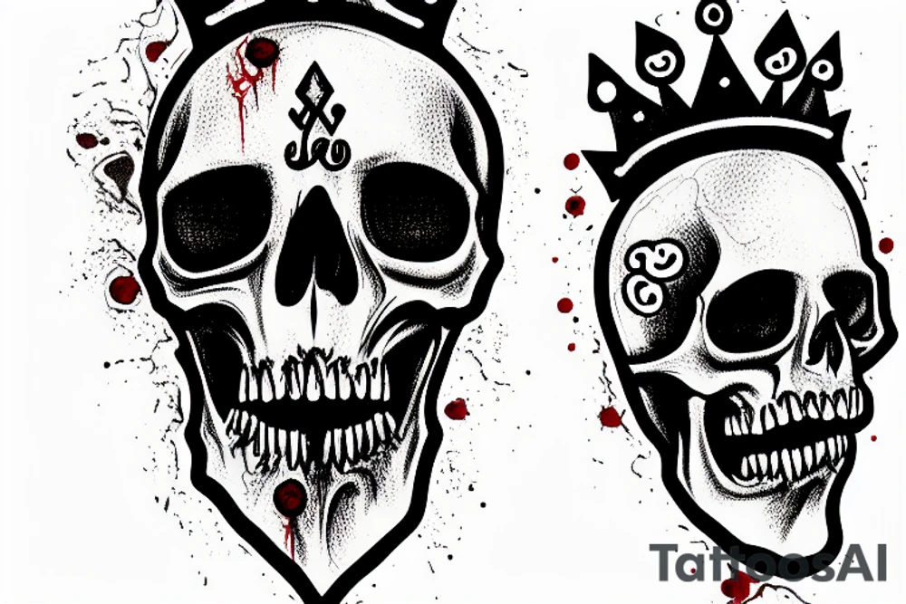 A bloody skull with a crown tattoo idea