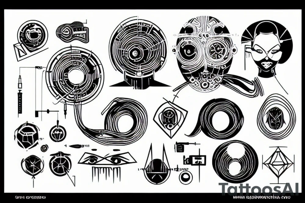 cyberpunk, wires, contacts, binary tattoo idea