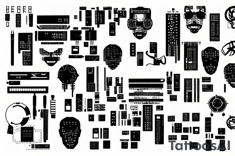 cyberpunk, wires, contacts, binary tattoo idea