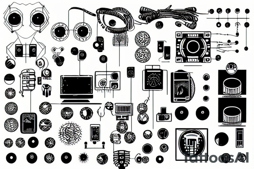 cyberpunk, wires, contacts, binary tattoo idea