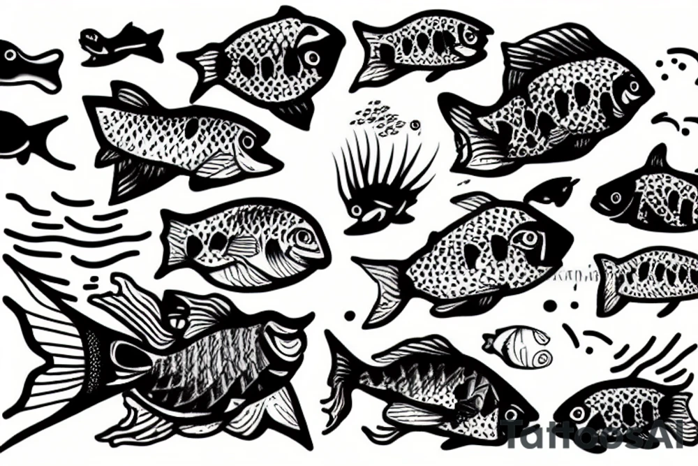 River side with fish jumping tattoo idea