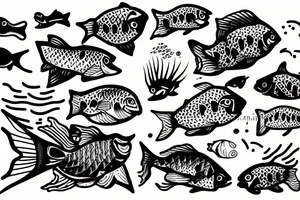River side with fish jumping tattoo idea