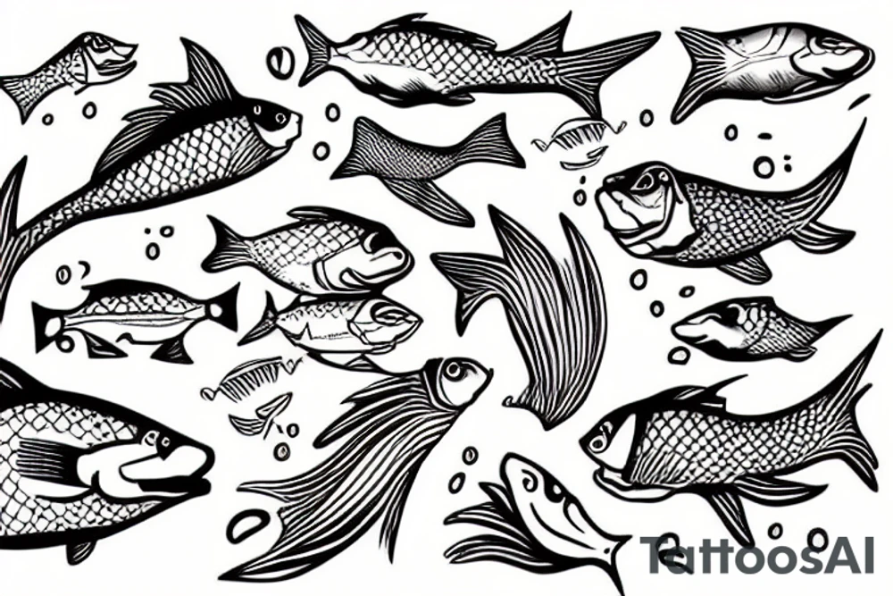 River side with fish jumping tattoo idea
