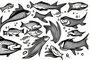 River side with fish jumping tattoo idea
