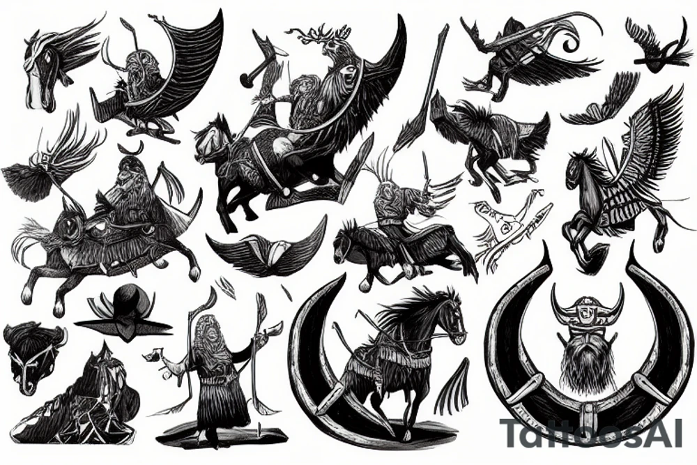 Old Viking Gods flying on a horses tattoo idea
