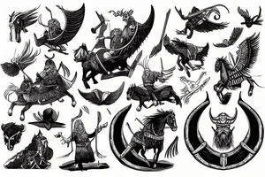 Old Viking Gods flying on a horses tattoo idea