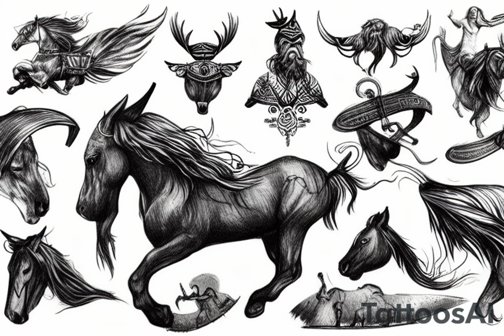 Old Viking Gods flying on a horses tattoo idea