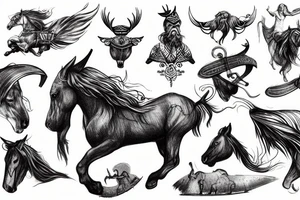 Old Viking Gods flying on a horses tattoo idea