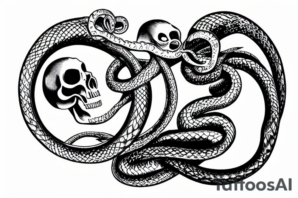 Ouroboros snake wrapped around an hourglass that has a skull inside it tattoo idea