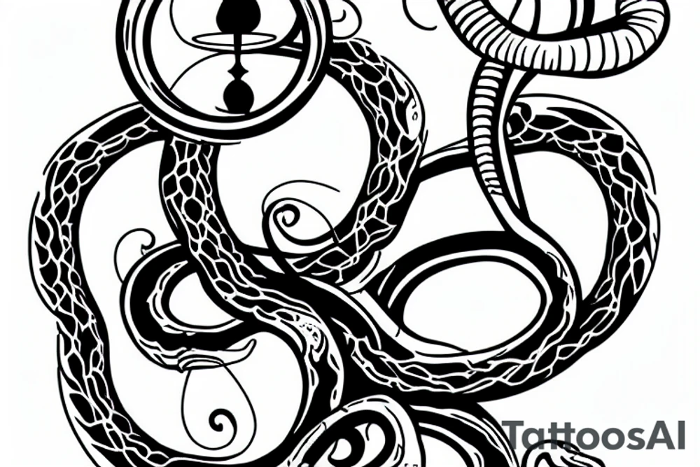 Ouroboros snake around an hourglass. tattoo idea