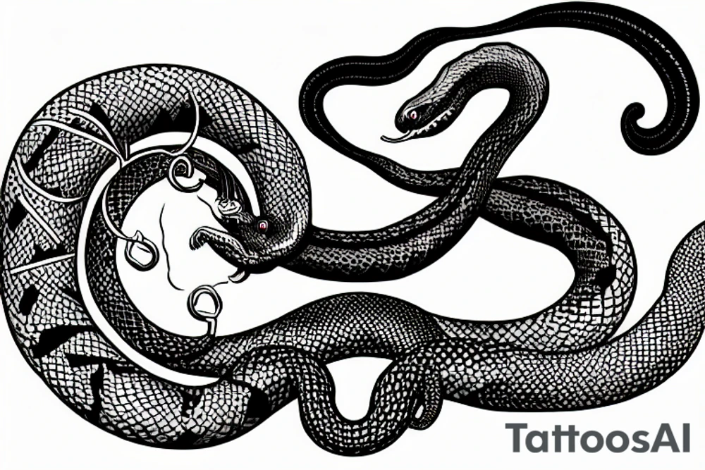 Ouroboros snake around an hourglass. tattoo idea