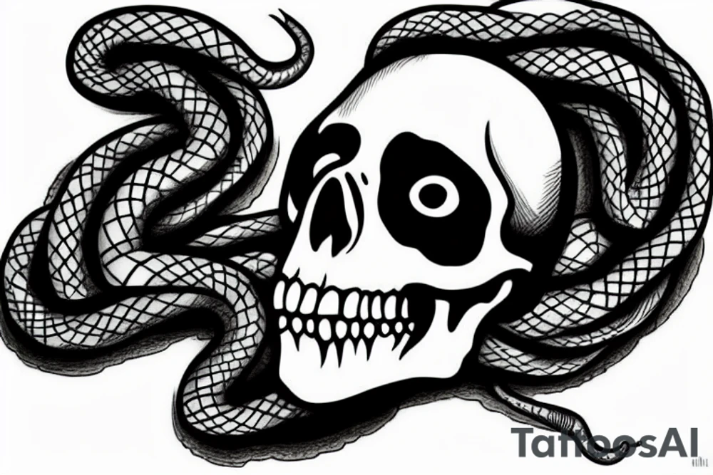 skull with a snake going through eye tattoo idea