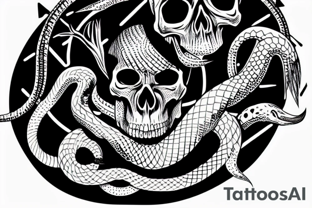 skull with a snake going through eye tattoo idea