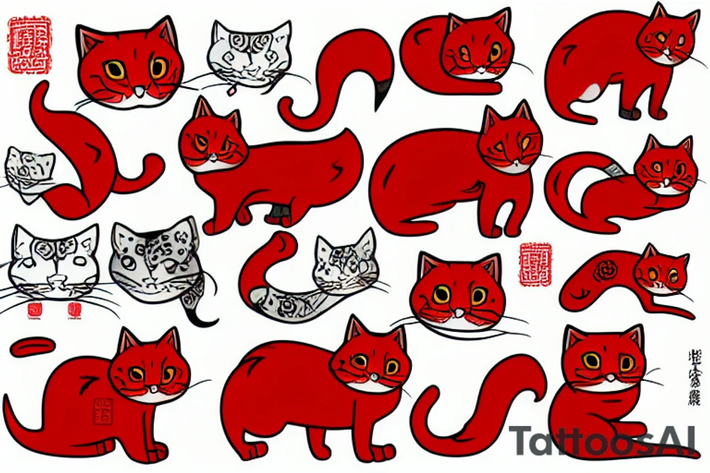 red cat with china style tattoo idea