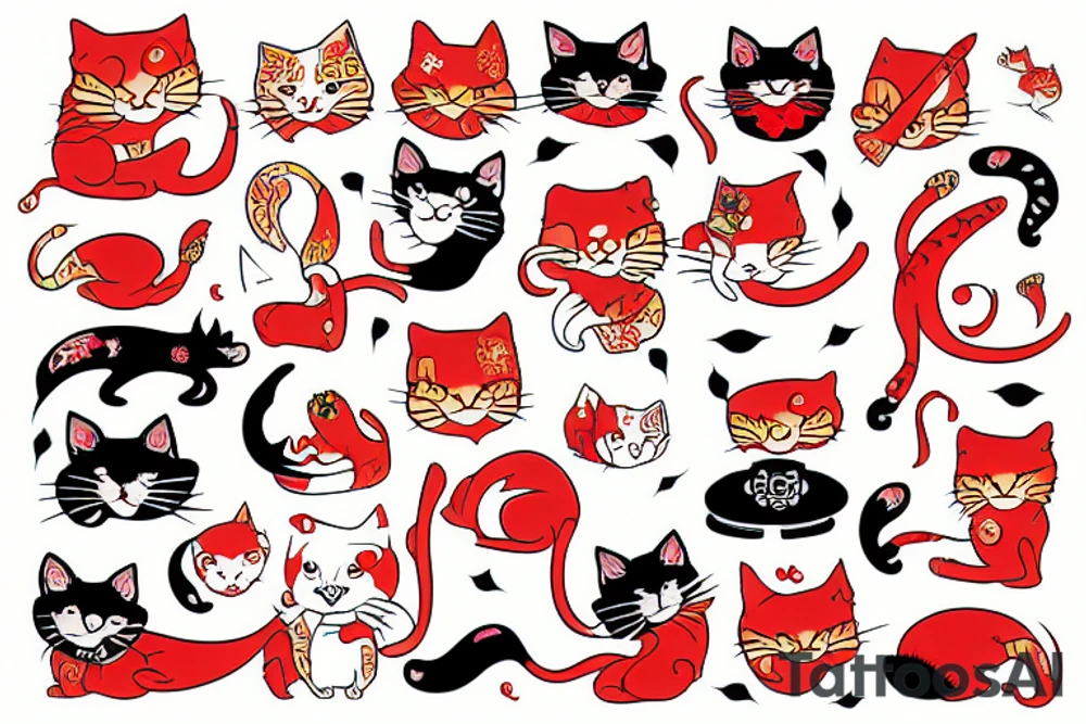 red cat with china style tattoo idea
