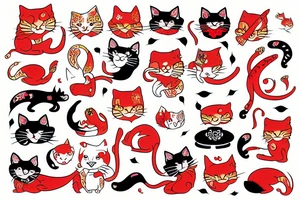 red cat with china style tattoo idea
