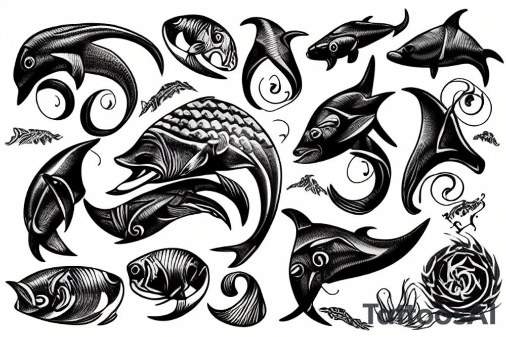 poseidon black fish tattoo idea