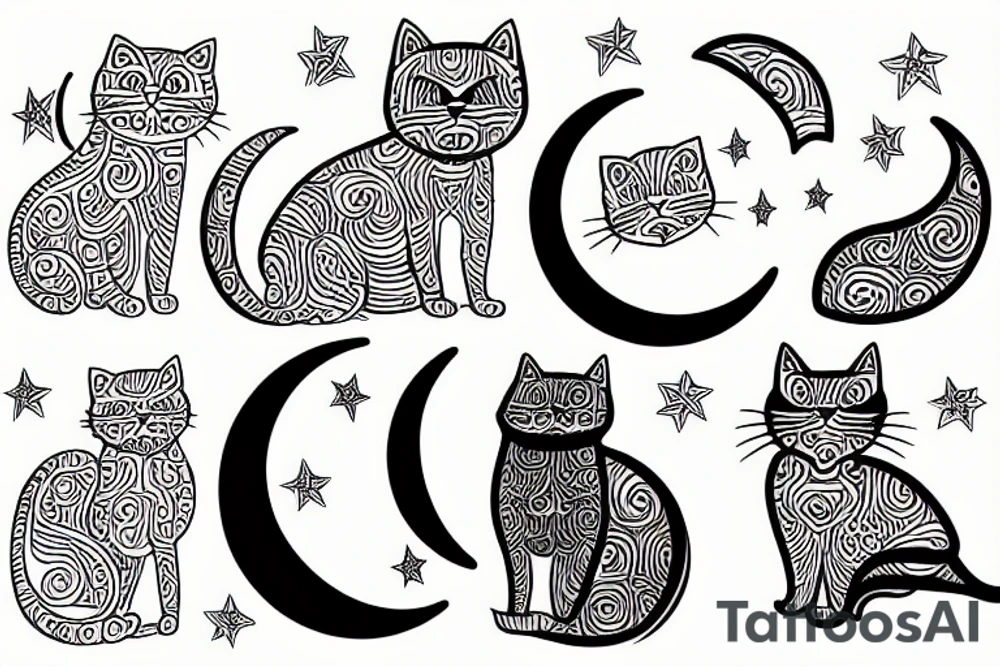 Cat moon sleeve tattoo idea