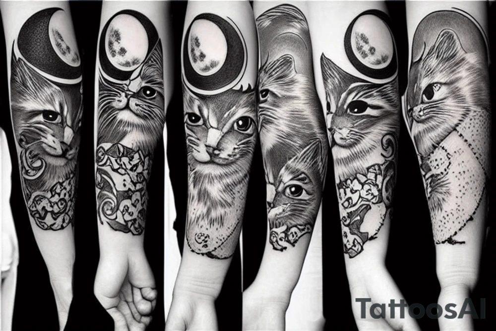 Cat moon sleeve tattoo idea