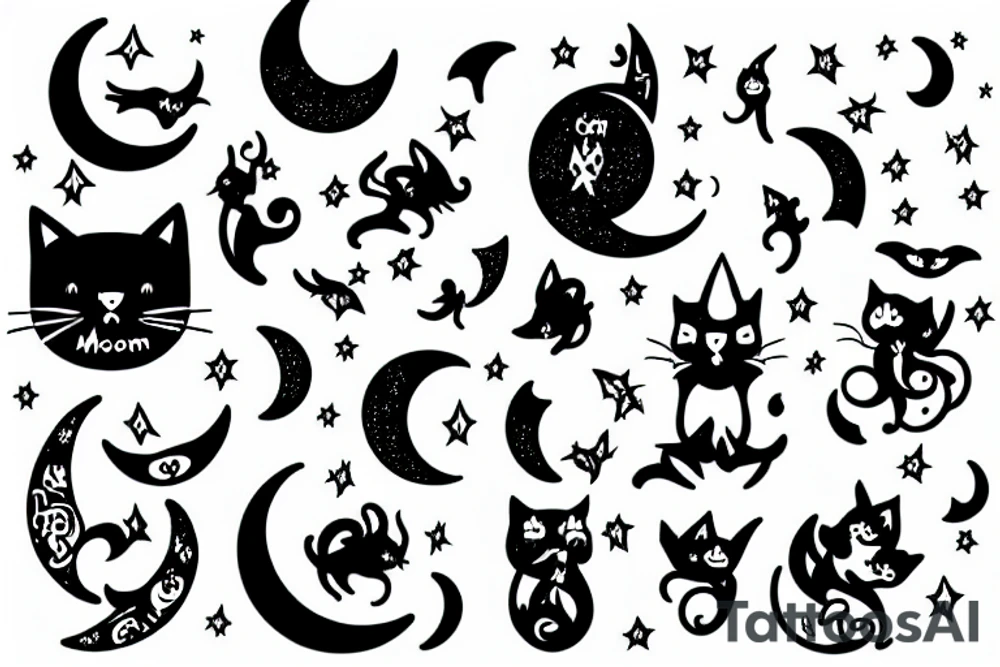 Cat moon magic witchy tattoo idea
