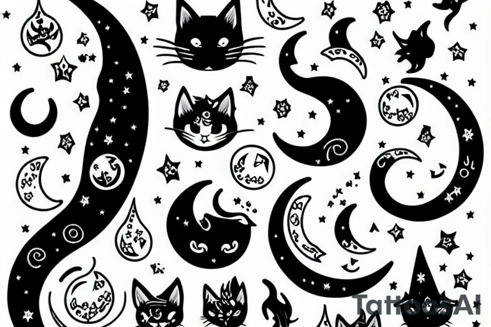 Cat moon magic witchy tattoo idea