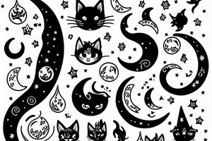 Cat moon magic witchy tattoo idea