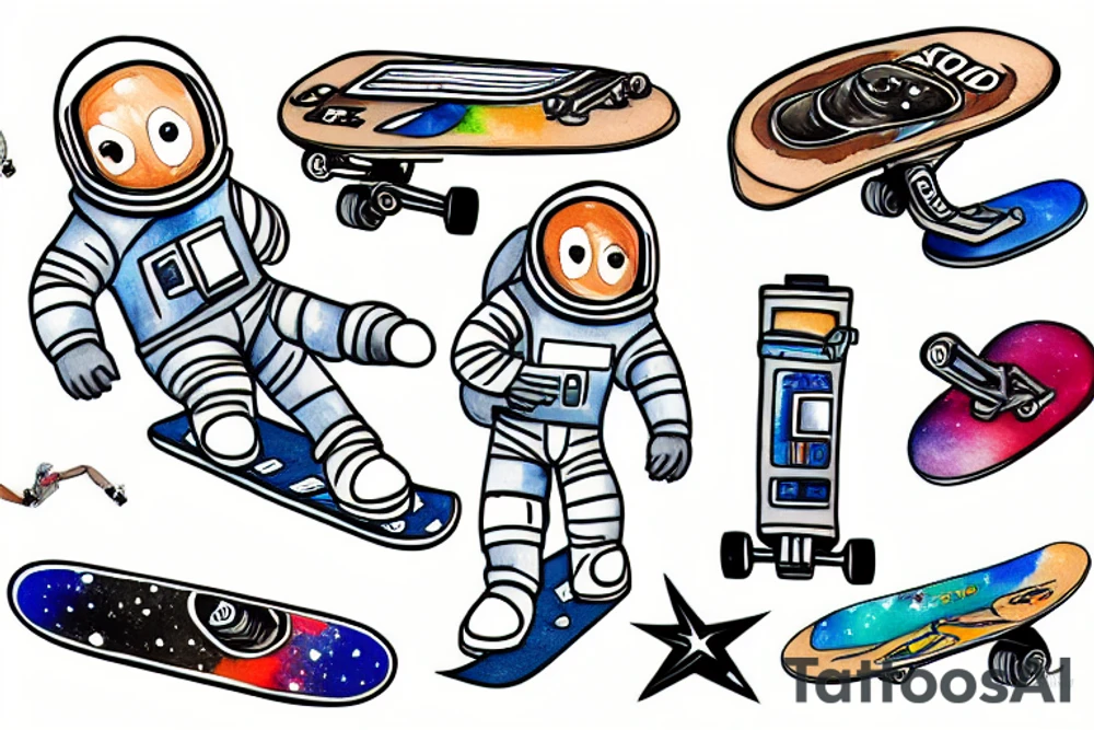 astronaut sitting on a skateboard at the skate park tattoo idea
