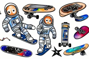 astronaut sitting on a skateboard at the skate park tattoo idea
