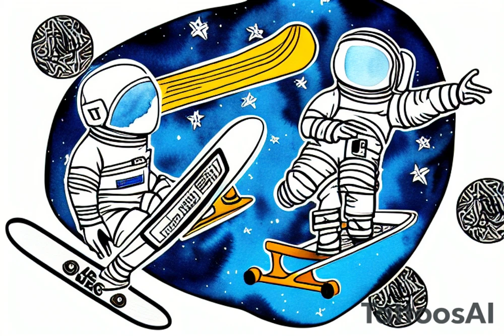 astronaut sitting on a skateboard at the skate park tattoo idea