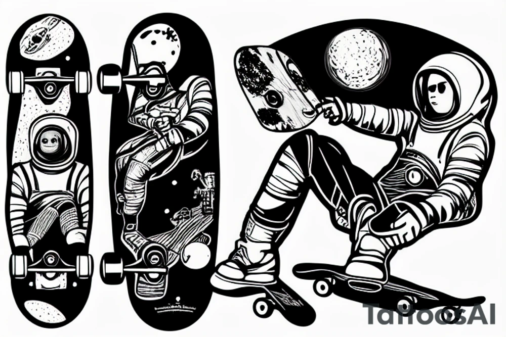 astronaut sitting on a skateboard at the skate park tattoo idea