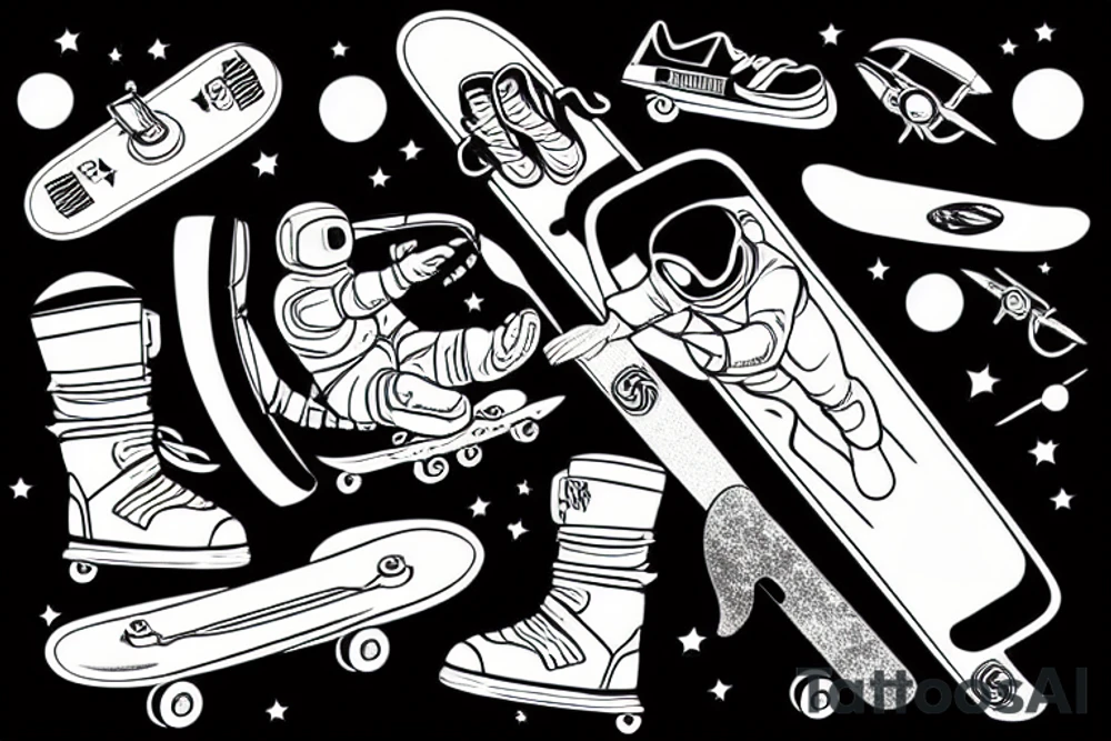 astronaut sitting on a skateboard at the skate park tattoo idea