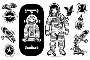astronaut sitting on top of a skateboard at the skate park tattoo idea