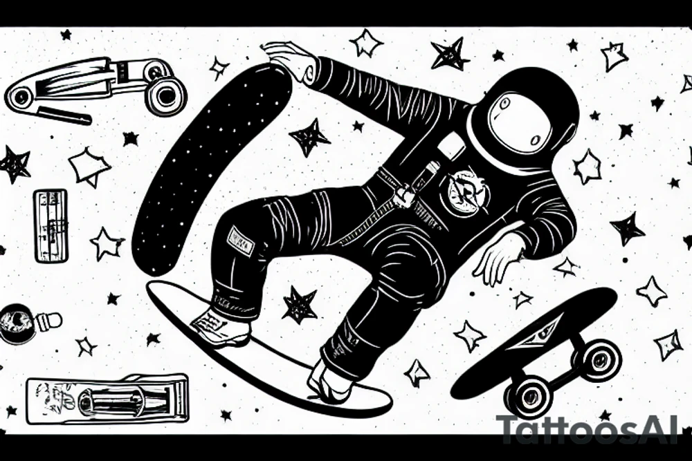astronaut sitting on top of a skateboard at the skate park tattoo idea