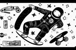 astronaut sitting on top of a skateboard at the skate park tattoo idea