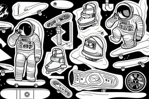 astronaut sitting on top of a skateboard at the skate park tattoo idea