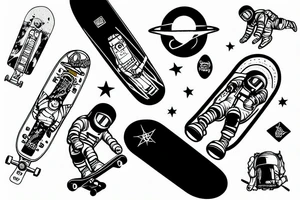 astronaut sitting on top of a skateboard at the skate park tattoo idea