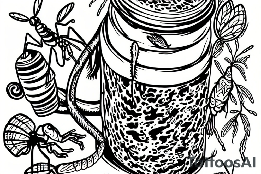 Mantis eating from a honey jar tattoo idea