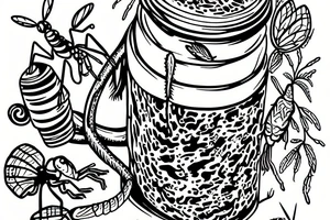 Mantis eating from a honey jar tattoo idea