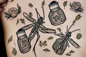 Mantis eating from a honey jar tattoo idea
